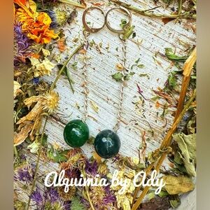 Chunky jade extra long silver statement earrings